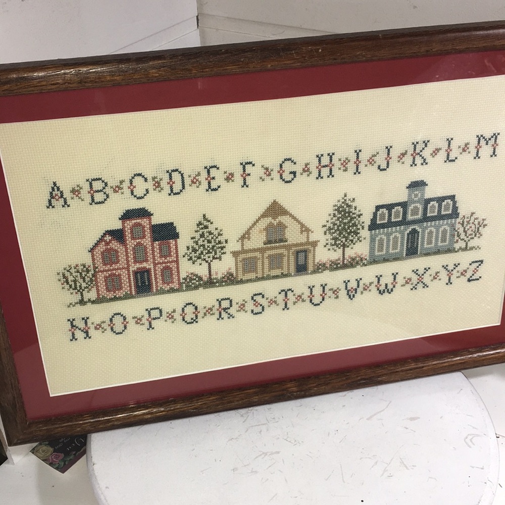 Cross-stitch vintage Alphabet framed & matted picture. - Picture 2 of 12